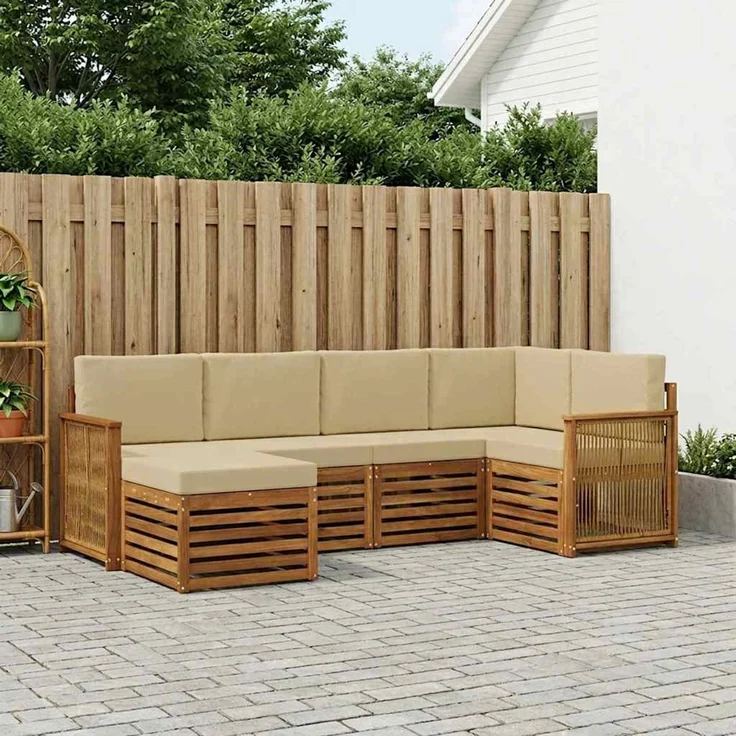vidaXL Outdoor-Sofagarnitur 6 stk. 5-Sitzer Natur und Beige 3384569 – Bild 1