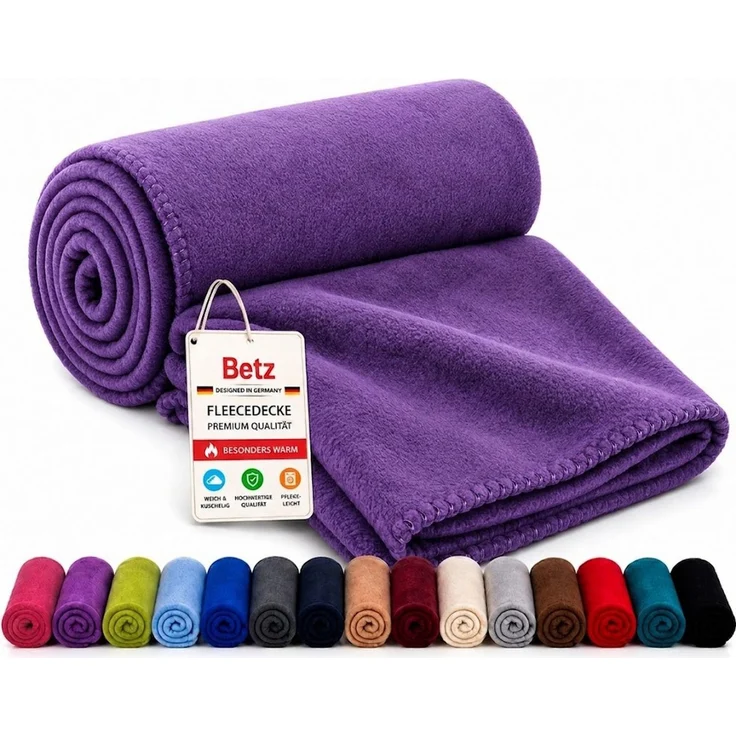 Wohndecke Luxus Fleecedecke Kuscheldecke Größe 130x170 cm Farbe lila, Betz, 180 g/m² – Bild 1