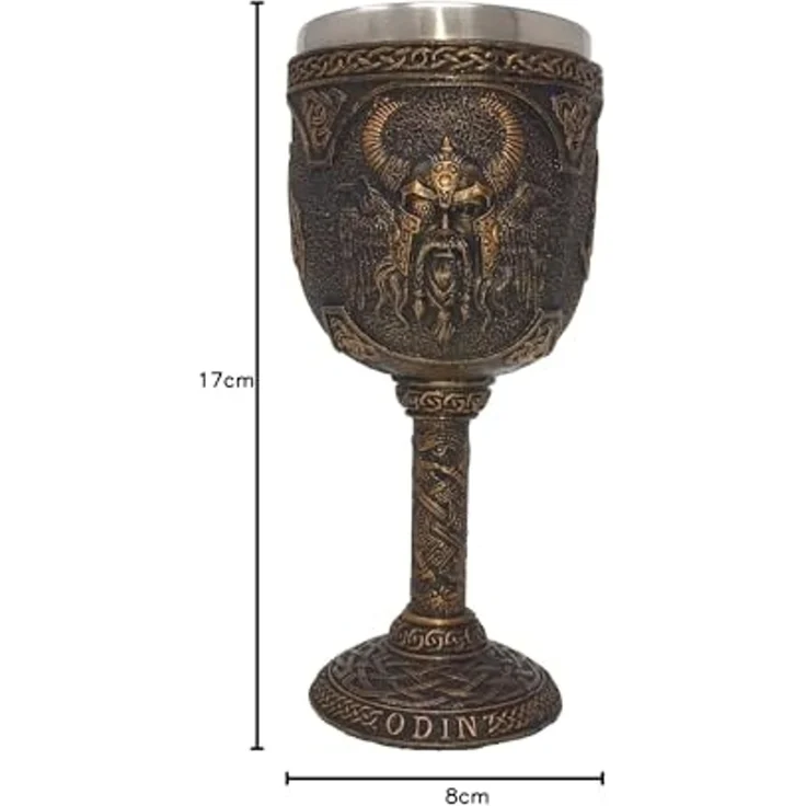 MystiCalls Becher Kelch Odin - Wikingerkelch Wikinger Met Götterkelch, 1-tlg, Polyresin, Herausnehmbarer Metalleinsatz – Bild 4