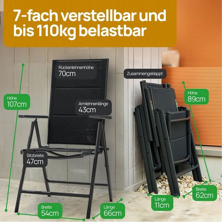 ONDIS24 Gartenstuhl Hochlehner Aluminium Klappsessel Vinoro Deluxe Gartensessel (6 St), UV-beständig – Bild 4