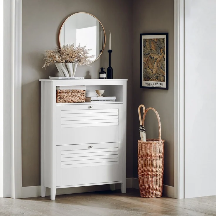 SoBuy FSR152-W Schuhschrank, MDF, Lackiert, Weiß, 80 x 108 x 25 cm – Bild 2