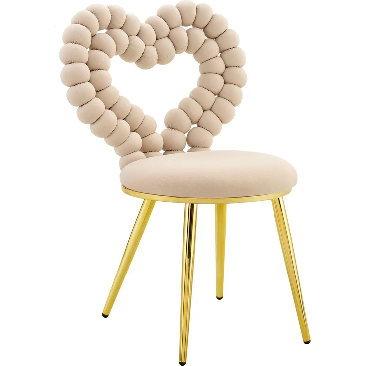 LVHOM 2er Set Esszimmerstuhl mit herzförmiger Rückenlehne, Polsterstuhl aus Samt & Metall, Designstuhl für Büro, Schminktisch und Wohnzimmer, Khaki – Bild 2