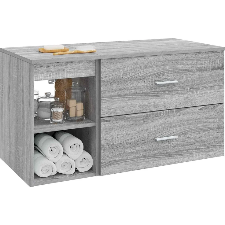 vidaXL Badezimmermöbel-Set zur Wandmontage 2 stk. Grau Sonoma 3403941 – Bild 3