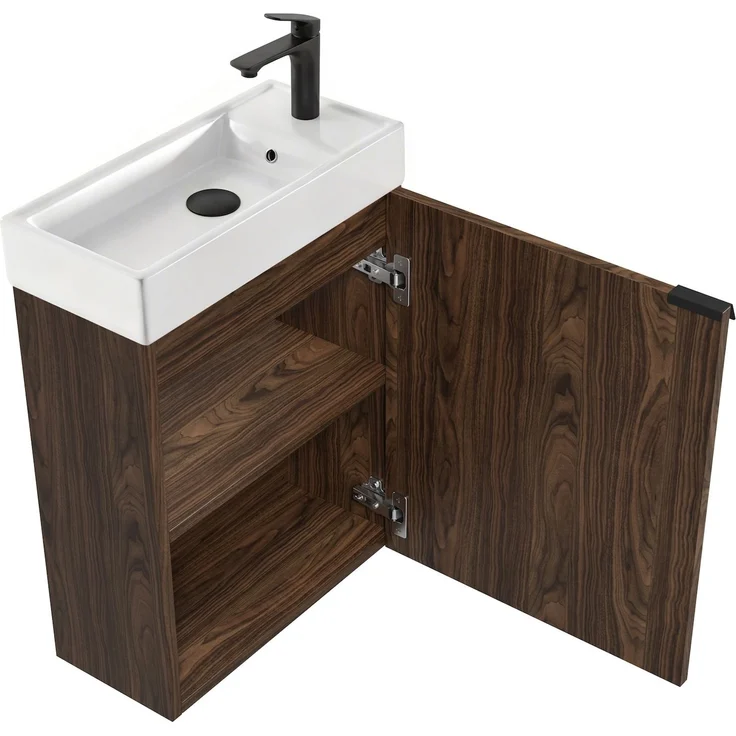 Badplaats Toilettenmöbel Keno 50 x 23 cm – Walnuss Braun – Waschtischunterschrank mit Waschbecken – Bild 2