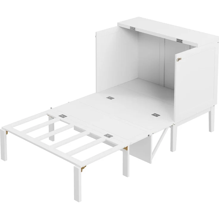 Schrankbett 90x200 cm, vertikal klappbar mit Stauraum, Weiß, ohne Matratze – Bild 8