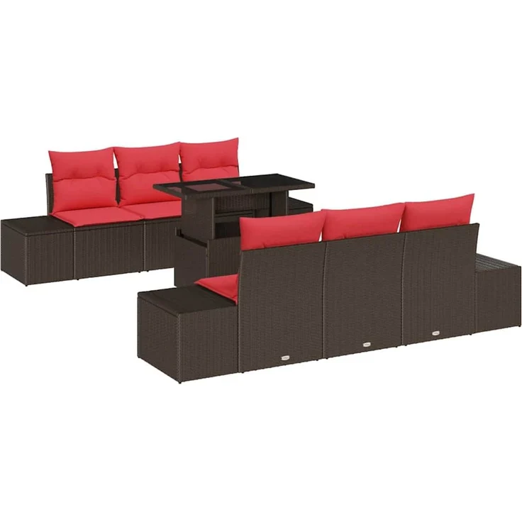 vidaXL Sofa Set 7 stk. 6-Sitzer Braun und Rot Poly-Rattan 3349110 – Bild 2