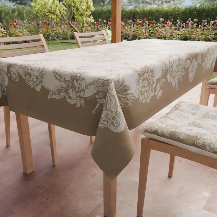 Petti Artigiani Italiani - Schmutzabweisende Tischdecke, rechteckig, für Küche, Design: Pfingstrosen, Schlamm (140x300 cm)
