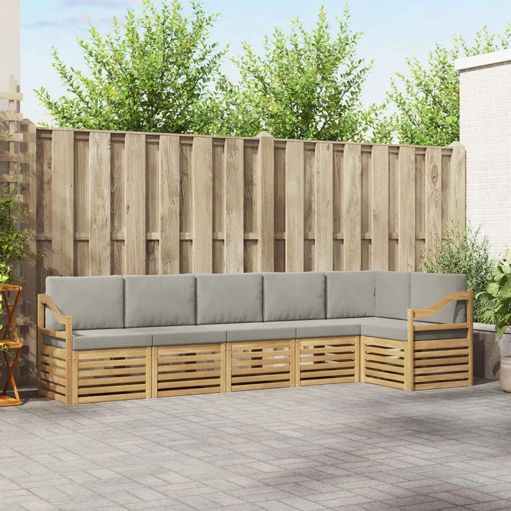 vidaXL Outdoor-Sofagarnitur 6 stk. 6-Sitzer Weiß und Hellgrau 3391931 – Bild 1