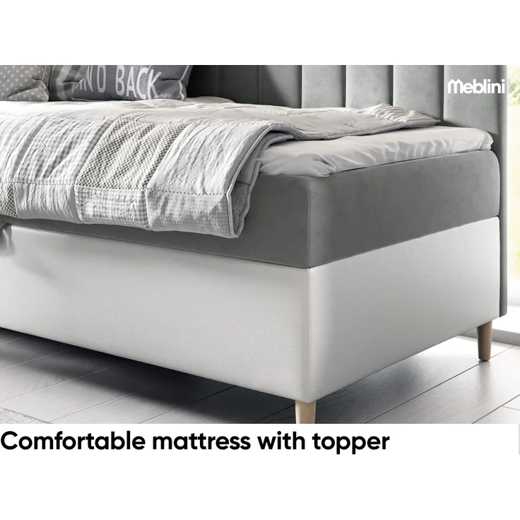 MEBLINI Kinderbett mit Bettkasten MAYA 3 100x200 Links – H3/Grau Samt Gepolstert Einzelbett mit Matratze - Polsterbett mit Stauraum - Bett mit Kopfteil – Stauraumbett – Bild 4
