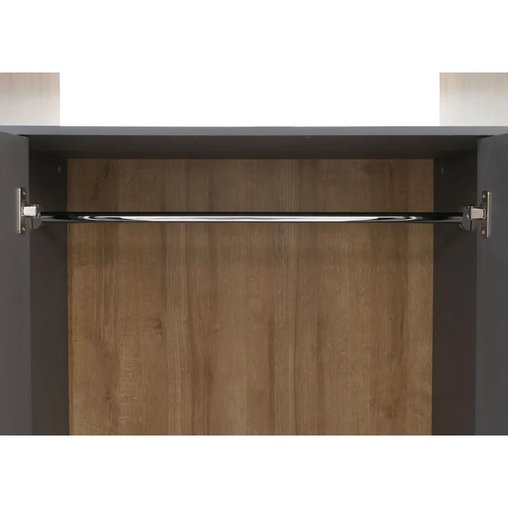 Schrank HWC-P43, Garderobenschrank Kleiderschrank Highboard 3 Türen MDF 200x120x55cm ~ Rivera-Eiche-Optik, dunkelgrau – Bild 5