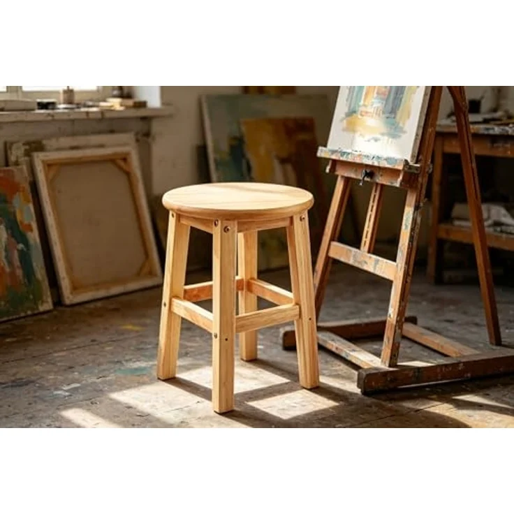 ASelected 45 cm Hocker Holz, Holzhocker, Gästehocker Für Das Wohnzimmer Korridor Höhe (Rund) – Bild 2