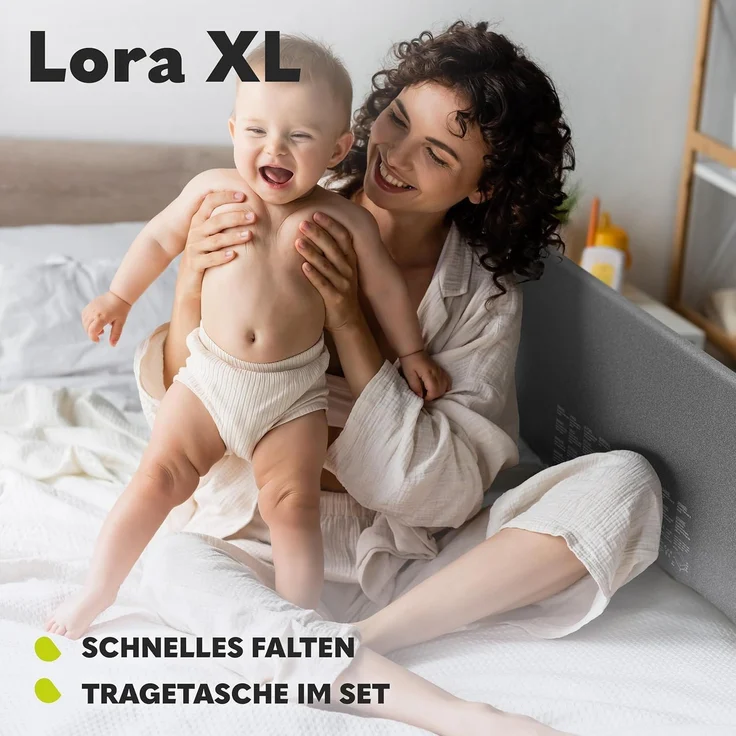 Lionelo Lora XL Tragbares Bettschutzgitter für Kinder, Neigungsverstellung bis 180°, klappbares Schutzgitter für Bett, 45 cm – 150 cm, StandSafe-Sicherung, Schutz gegen Herausfallen – Bild 8