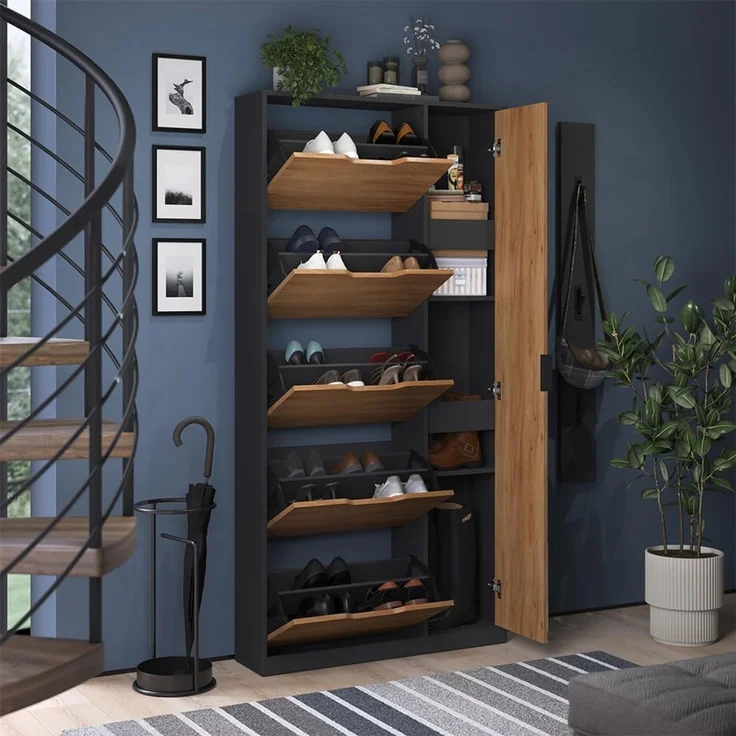 Schuhkipper Luca Anthrazit/Goldkraft Eiche 90 x 180.5 cm mit 5 Kippfächern & Spiegel Vicco – Bild 5