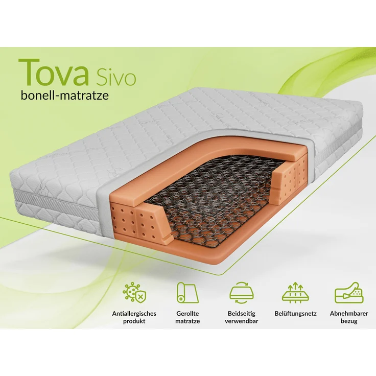 Solide Bonellmatratze für tägliche Nutzung, PU-Schaum & stabile Federung – klassisch, hygienisch & wendbar – Härtegrad H3 – 180 x 200 cm – TOVA – SIVO – Bild 2