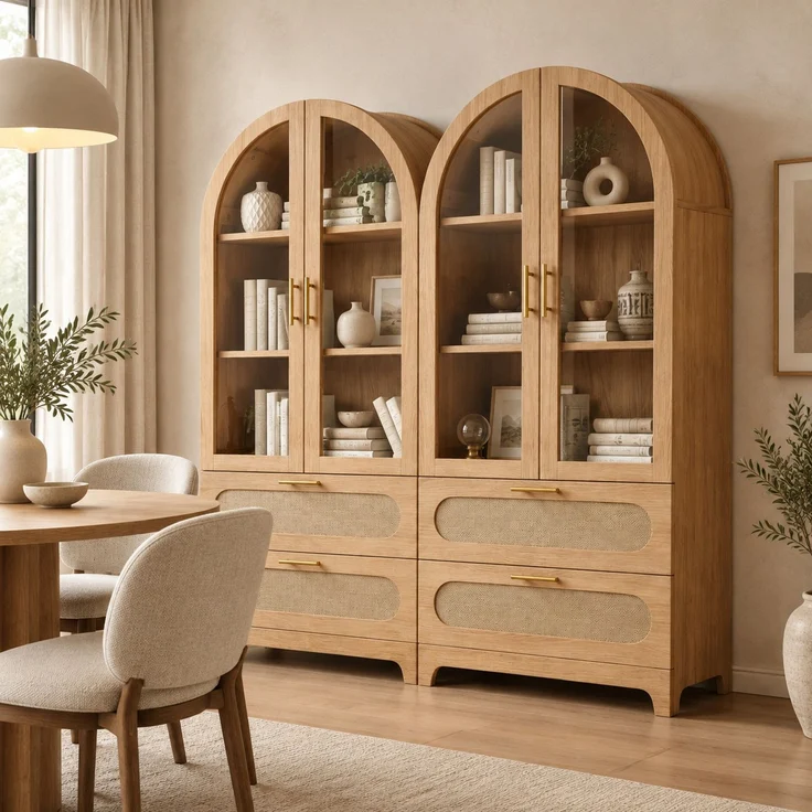 Vitrine 80x40x175 cm mit Glastüren, 3 verstellbaren Einlegeböden und 2 Schubladen – Bild 1