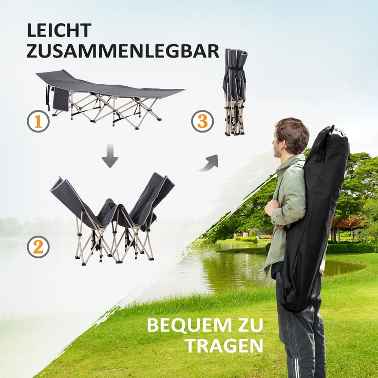 Feldbett, Campingbett, klappbar, wetterbeständig, Tinte. Tragetasche, 190 x 68 x 52 cm, Grau--Grau--52x68x190cm--YOUDENOVA – Bild 6
