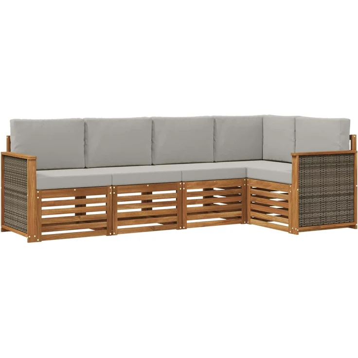vidaXL Outdoor-Sofagarnitur 4 stk. 5-Sitzer Natur und Hellgrau 3384347 – Bild 2