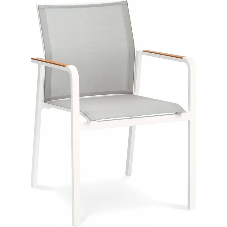 Best Freizeitmöbel Stapelsessel Paros weiss/grau/Teak ca. 56 x 64 x 85 cm