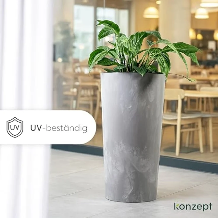 KONZEPT Blumentopf mit Einsatz Hoch 75cm in Beton Optik, für Außenbereich, Modernes Design, UV-beständig, keine scharfen Kanten, bruchfest – Bild 4