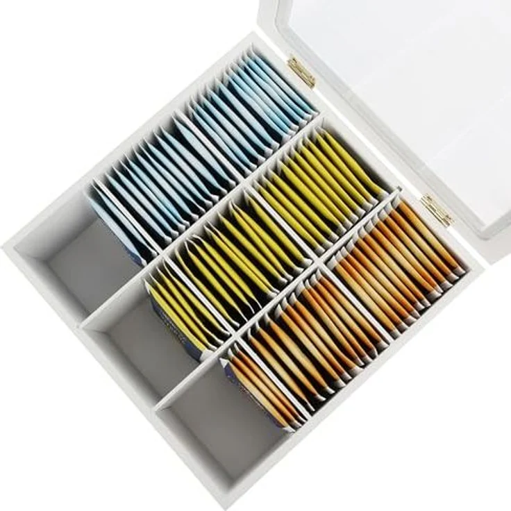 VanHenry Teebox Teekiste aus Holz mit 9 Fächern und Sichtfenster, (1-tlg), Teebeutel Aufbewahrungsbox Weiß – Bild 2
