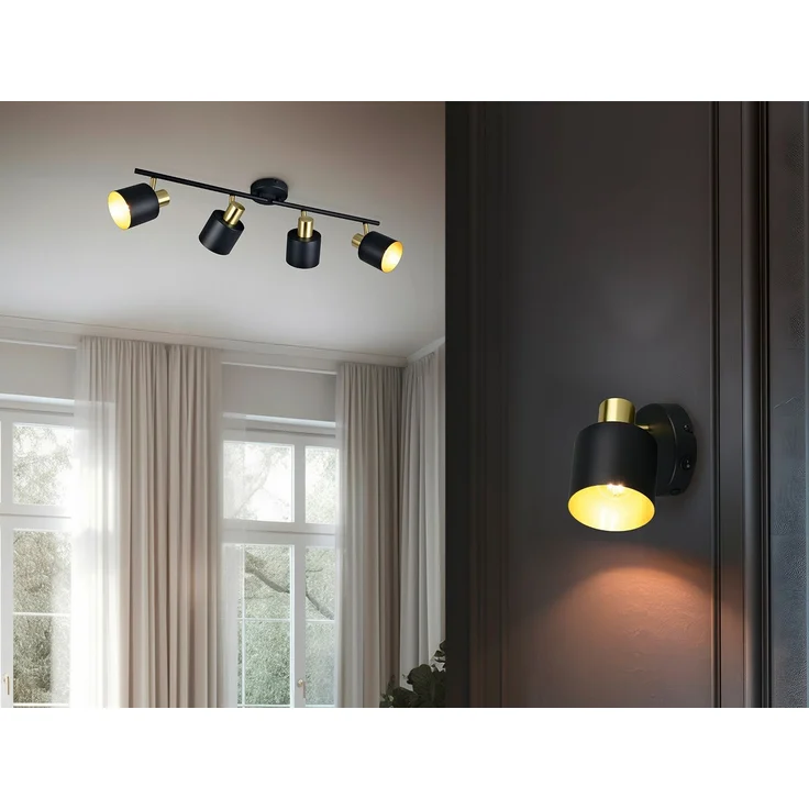 Retro Deckenstrahler EVA 4-flammig aus Metall Schwarz Gold, Breite 78cm – Bild 9