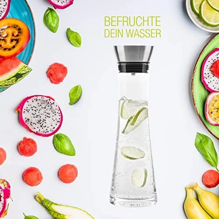 Wasserkaraffe Glaskaraffe Karaffe Wasserkrug Krug Glas mit Sieb 1 Liter – Bild 6