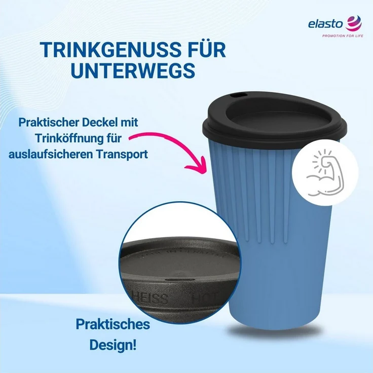 elasto Coffee-to-go-Becher Kaffeebecher 300 ml Trinkbecher mit Deckel und Riffel-Optik, Made in Germany, BPA-frei, 100% recyclebar, Heißgetränke, Teebecher – Bild 3