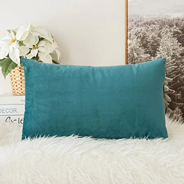 MIULEE 2er Set SAMT Kissenbezug Kissenhülle Dekorative Dekokissen Sofakissen Lendenkissen Wurfkissenbezug mit Verstecktem Reißverschluss Sofa Schlafzimmer 12x20 Inch 30x50 cm Blaugrün – Bild 4