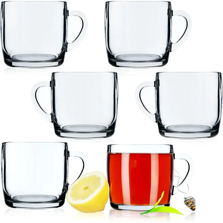 KADAX 6x Kaffee-Tee-Gläser 310 ml Glas-Set Becher mit Henkel
