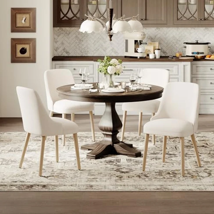 COLAMY Esszimmerstühle 4er Set, Gepolsterter Stuhl mit Holzbeinen, Hohe Rückenlehne für Esszimmer/Restaurant/Café, Beige – Bild 2