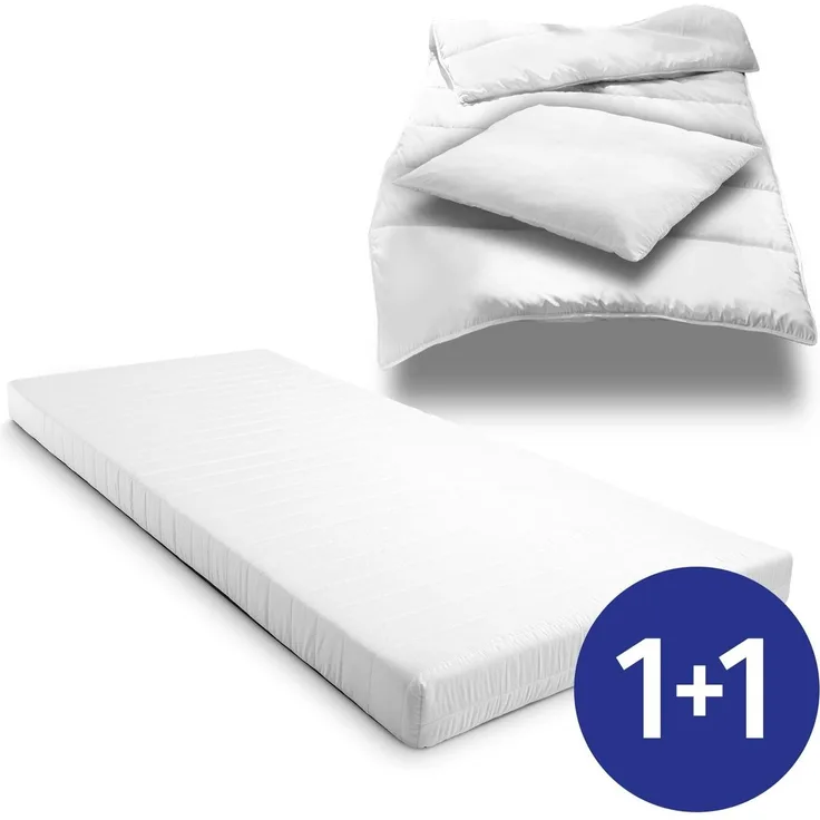 Komfortschaummatratze K10 90 x 200 cm, Höhe 10 cm, Härtegrad H3 + CloudComfort Basic Mikrofaser Bettset 135 x 200 cm + 80 x 80 cm
