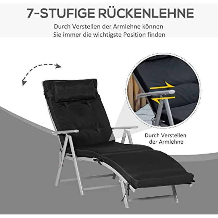 Outsunny Gartenliege Sonnenliege mit Kissen – Bild 5