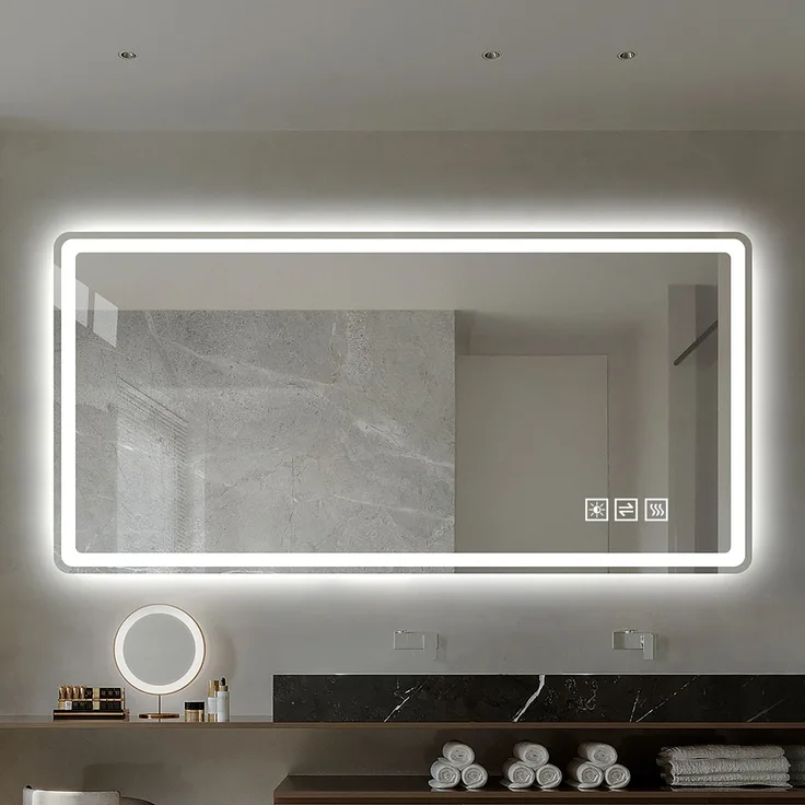 60×100cm Rahmenloser LED Badezimmerspiegel mit Mattierter Frontbeleuchtung, Anti-Beschlag, 3 Lichtfarben, Stufenlos Dimmbar, Memory-Funktion, Horizontal & Vertikal Montierbar, IP44 Wasserdicht--Silber--100x60x2.9cm--YOUDENOVA