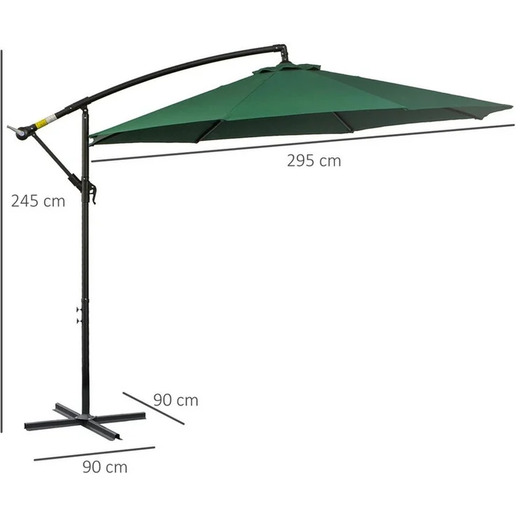 Outsunny Ampelschirm mit Handkurbel, Polyestergewebe, Grün, 295 x 295 cm – Bild 2