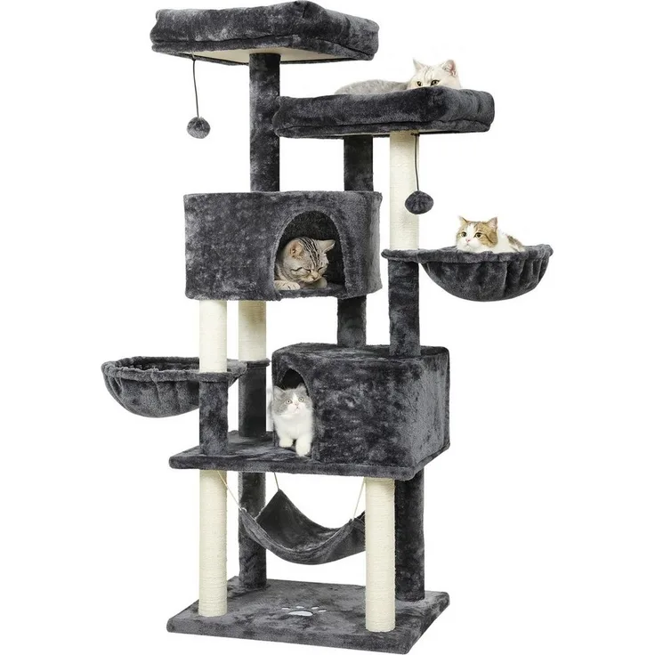 MSMASK Kratzbaum Stabiler Katzenbaum für groß Katzen mit 2 Höhlen, Natur Sisal Katzenkratzbaum,Sisal-Stämme,2 runder Katzenkorb