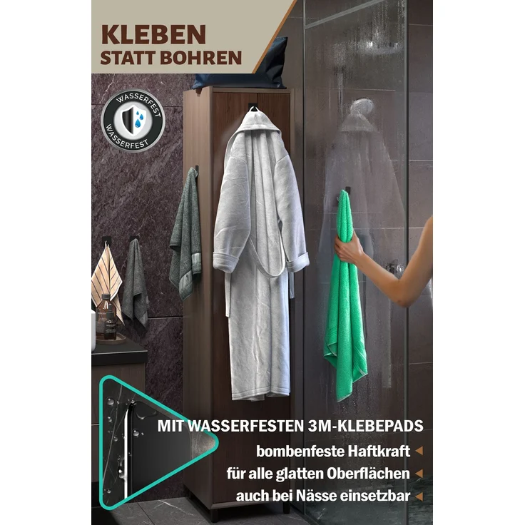 Lindenstein Ovale Klebehaken 6er-Set Schwarz – Edelstahl V2A, 3M-Klebepads – Bild 4