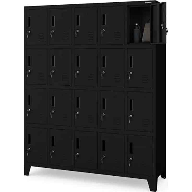 Jan Nowak Umkleideschrank 5B4A Fächerschrank Schließfachschrank mit 20 Fächern Wertfachschrank Metall Pulverbeschichtung 172 cm x 136 cm x 45 cm (H x B x T) (Schwarz)