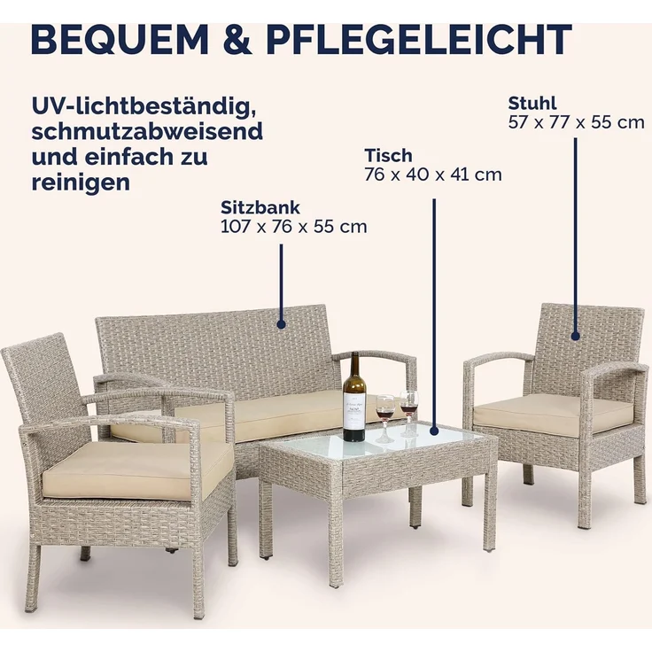 Casaria Balkonset, 4 Personen Wetterfest 7 teilig Polyrattan 2x Sessel Gartenbank Tisch – Bild 5