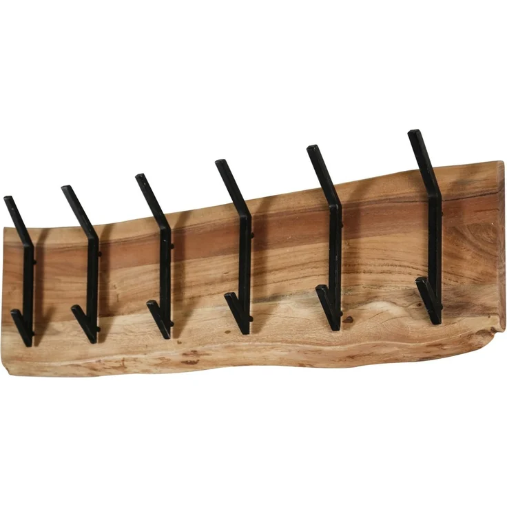 Garderobe aus massivem Akazienholz, modern mit Baumkante, 6 Haken, Natur, Wandmontage – Bild 4