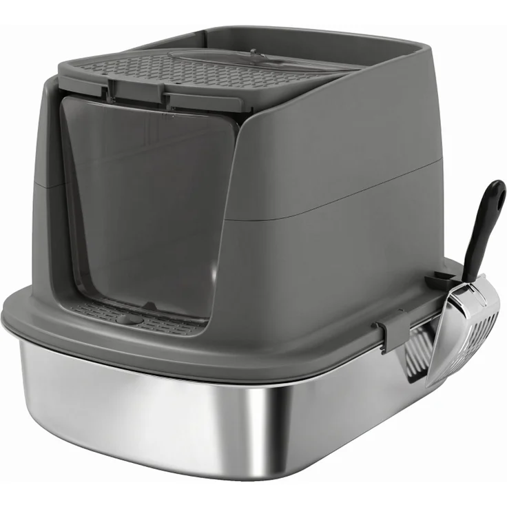 Katzentoilette 52,4×41,3×39,8 cm aus Edelstahl in Dunkelgrau mit abnehmbarem Deckel und Streuschaufel – Bild 1