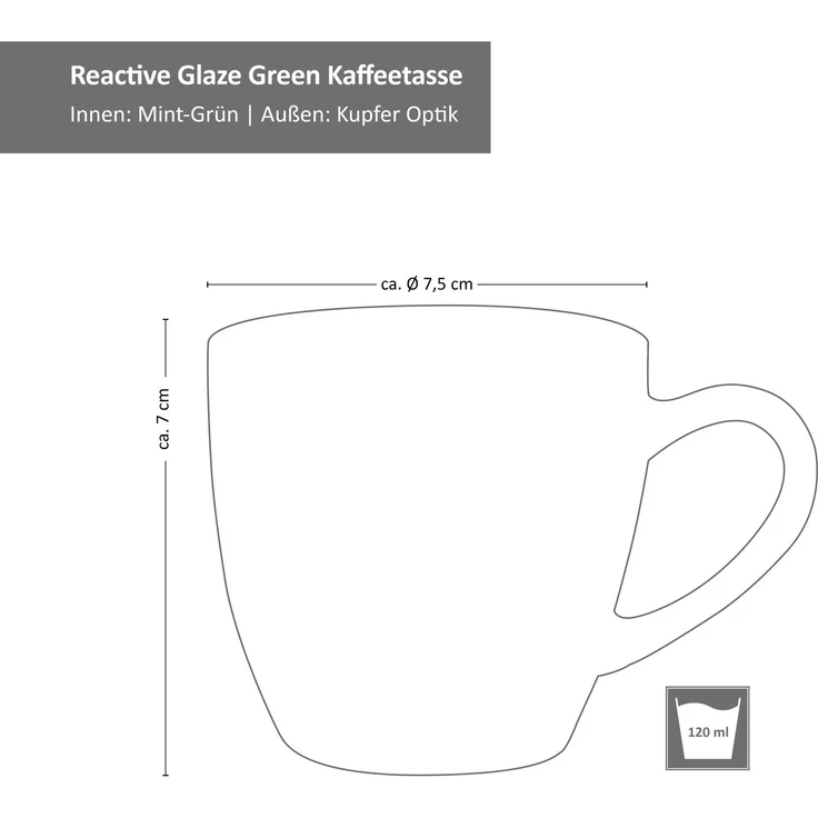 18tlg. Kaffeeservice Reactive Glaze Green Steingut Kuchen-Teller Tasse Mint-Grün – Bild 7