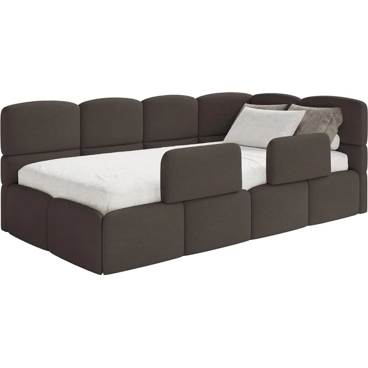 Selsey 'Cloudy' Kinderbett 120 cm, Bettkasten, 2x Rausfallschutz, Chenille, rechts, Braun