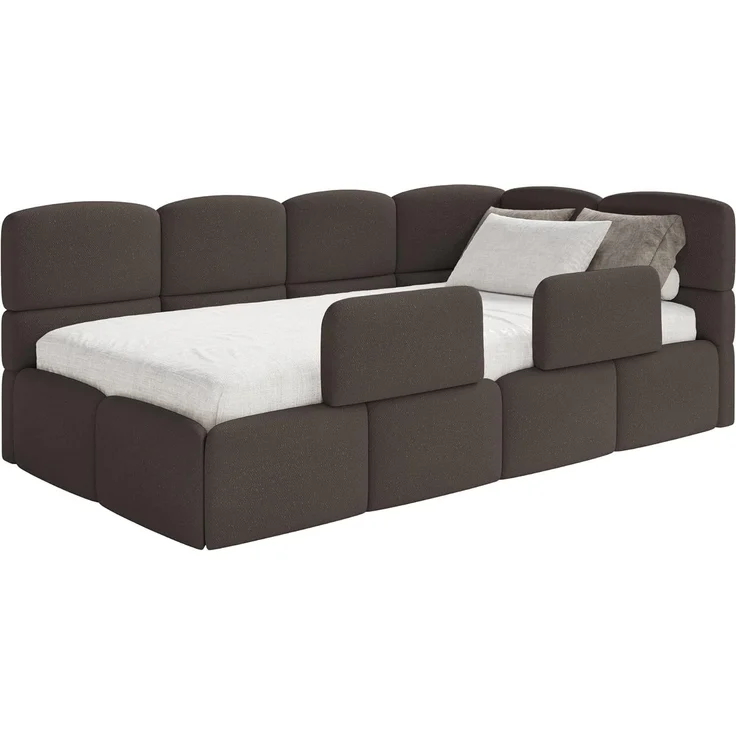 Selsey 'Cloudy' Kinderbett 120 cm, Bettkasten, 2x Rausfallschutz, Chenille, rechts, Braun – Bild 1