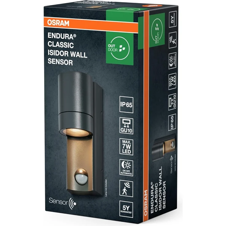 Osram ENDURA CLASSIC ISIDOR W S Außenleuchte, Wandleuchte, GU10, dunkelgrau, Aluminium, einfache Installation, indirekte Beleuchtung, IP65 Schutzklasse, Tageslichtsensor, Bewegungsmelder – Bild 2