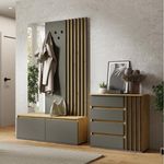 Lomadox Garderoben-Set DAVIS-166, (Spar-Set, 2-St, Kommode Garderoben Kombination), Eiche graphit Lamellen-Design grifflos modern