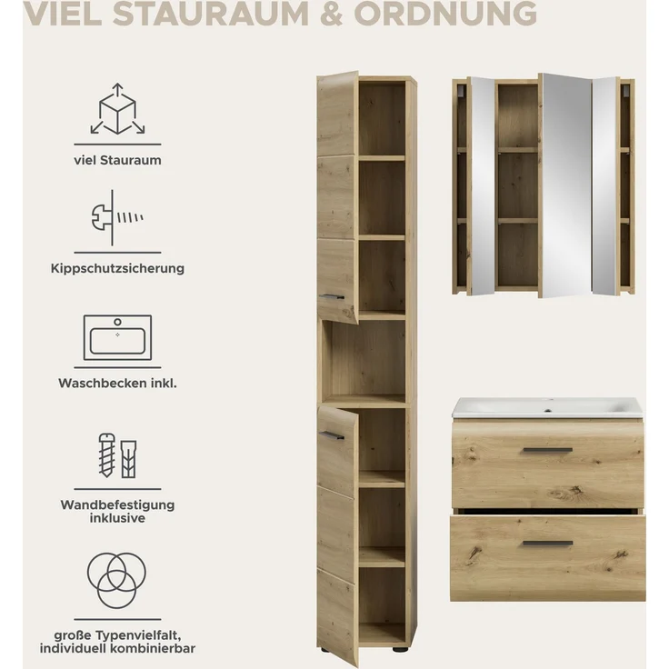 Badkombination (B/H/T: 105x185x46 cm) in Artisan Oak Nachbildung und Artisan Oak Nachbildung – Bild 9