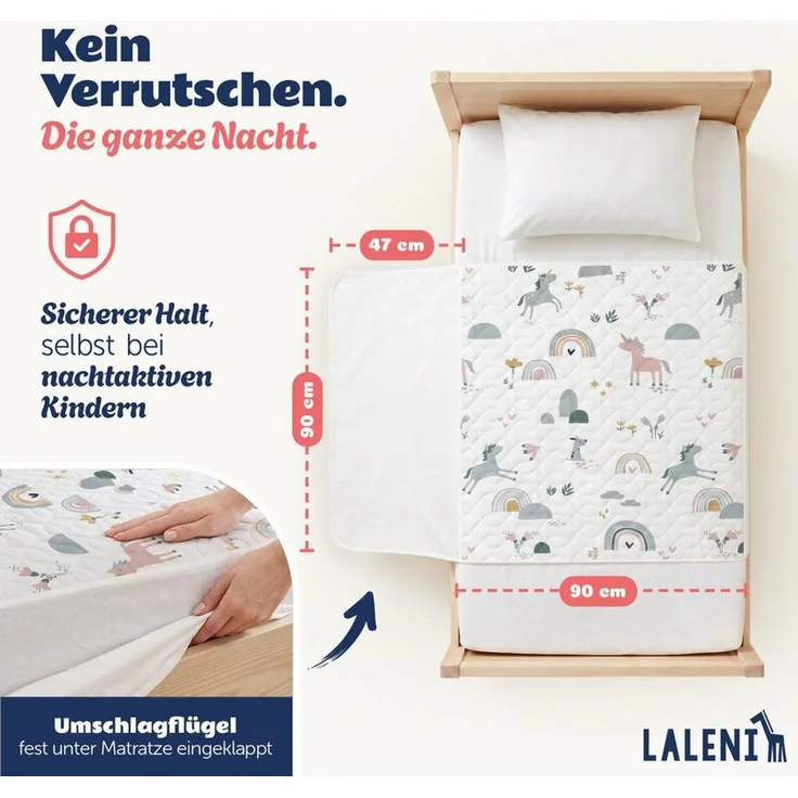 Matratzenauflage Bettunterlage wasserdicht Kinder, knisterfreie Matratzenauflage Laleni, mit rundum Gummizug oder seitliche Einstecklaschen – Bild 4