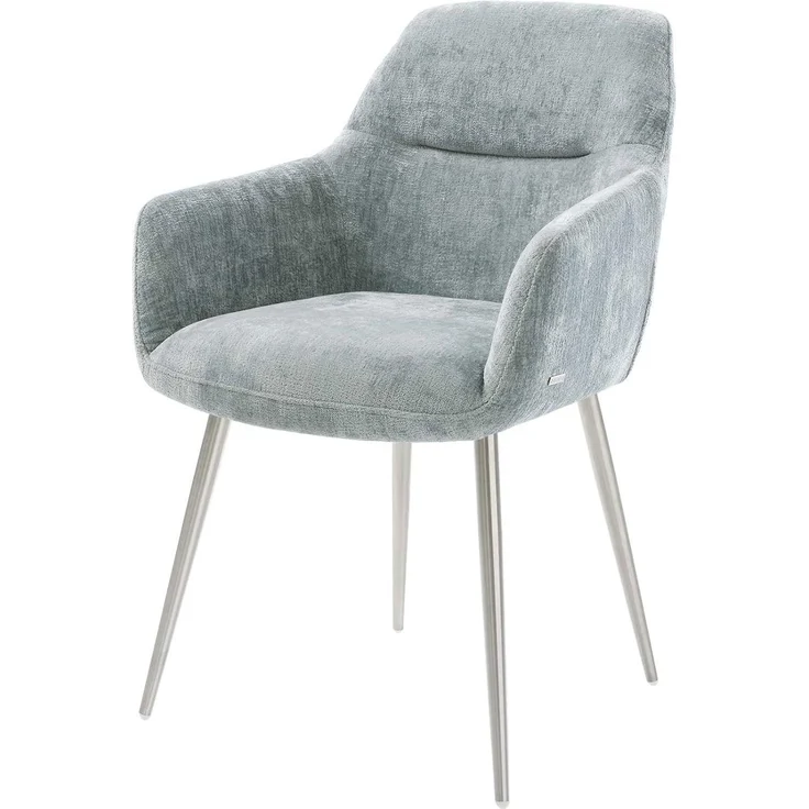 Esszimmerstuhl Pejo-Flex Chenille Pastellblau 4-Fuß konisch Edelstahl Taschenfederkern – Bild 1