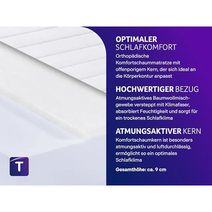 Traumnacht Easy Comfort Rollmatratze Öko-Tex Zertifiziert, Härtegrad 3 (mittelfest), 80x160 cm, produziert nach deutschem Qualitätsstandard – Bild 4