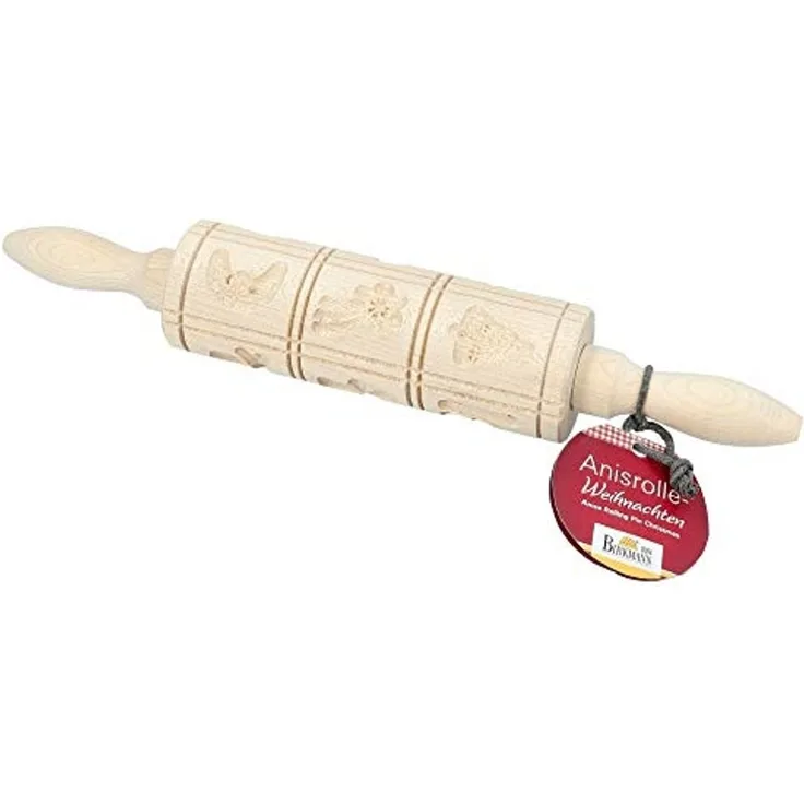 Birkmann Anisrolle Weihnachten, Teigrolle, Motivrolle, Prägerolle, Muster Rolle, 12 Motive, Ahornholz, 15. 5 cm, 340787